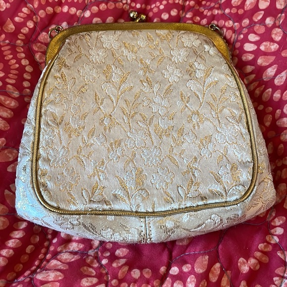Vintage J.R. - Julius Resnick Miami Gold Floral Print Purse/Handbag - Picture 2 of 4